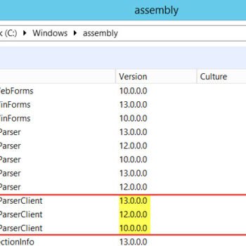 ASSEMBLY WINDOW WITH VARIOUS SQL SERVER ASSEMBLIES LISTED.