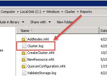 SQL SERVER Windows Cluster Report Window.