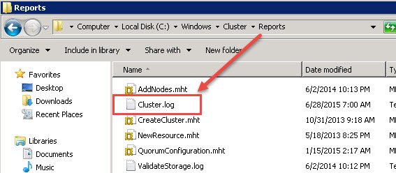 SQL SERVER Windows Cluster Report Window.