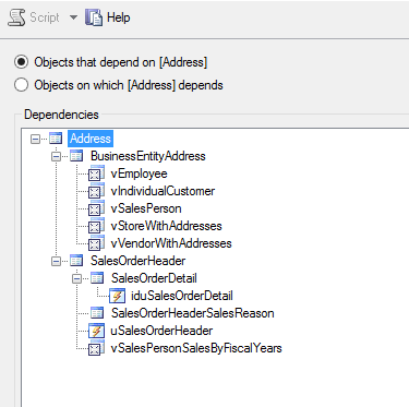 Script Dependent Objects' window.