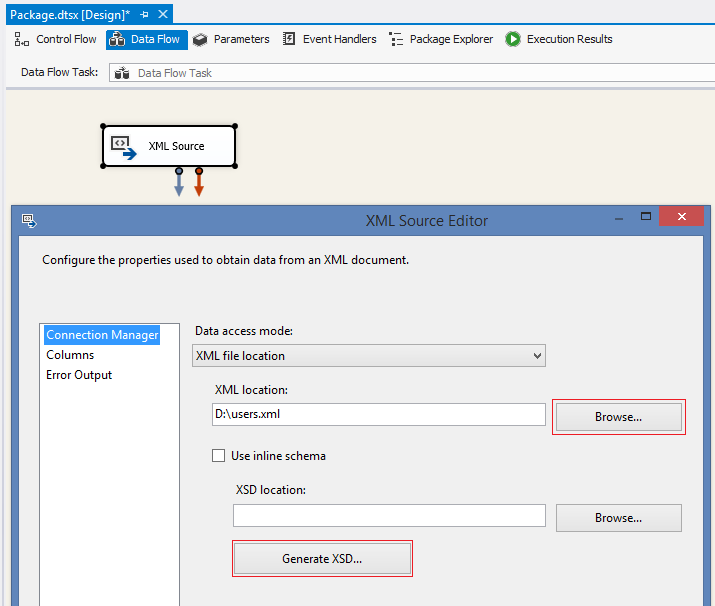 Import XML into Package.