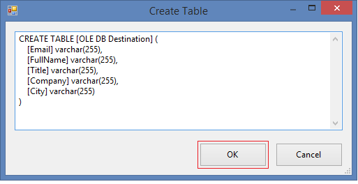 Create Table dialog.