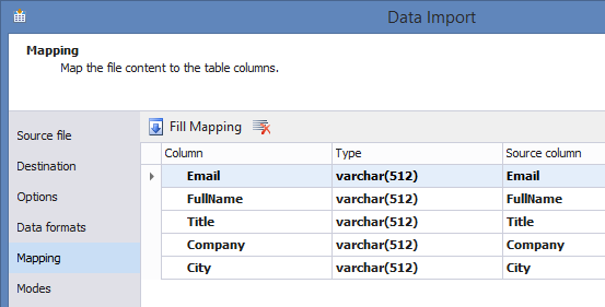 Import data source column.