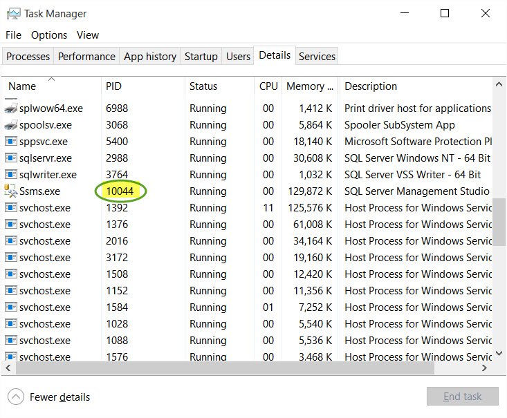 Server Management Studio Process.