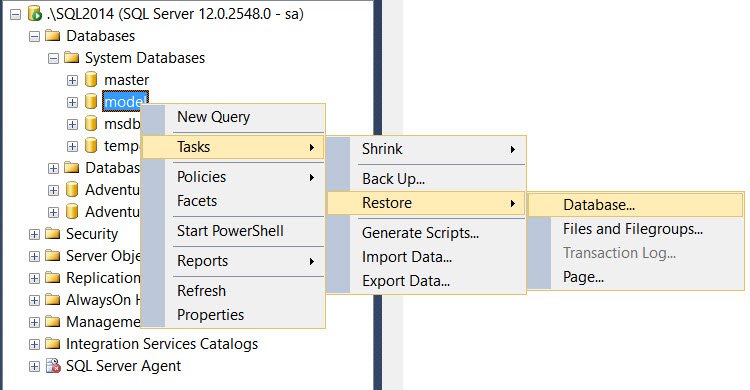 SQL Server Restore Database Tool Window.