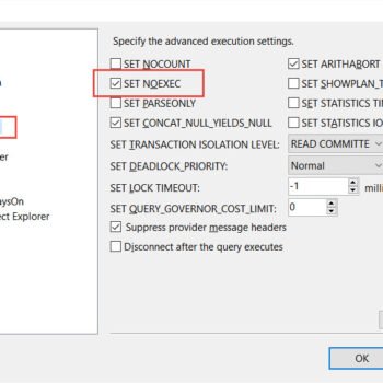 SSMS query execution settings.