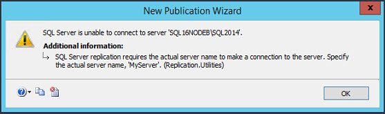 SQL Server New Publication Wizard error.