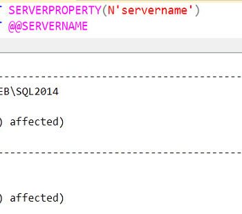 SQL Server property query results.