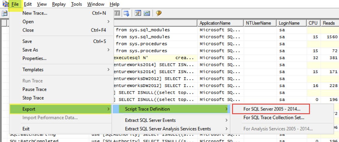 Extract SQL Server Trace Definition.