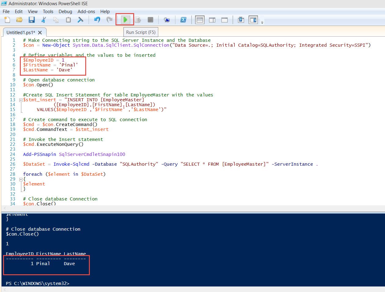 Run script in PowerShell.