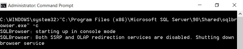SQL Browser startup error window.