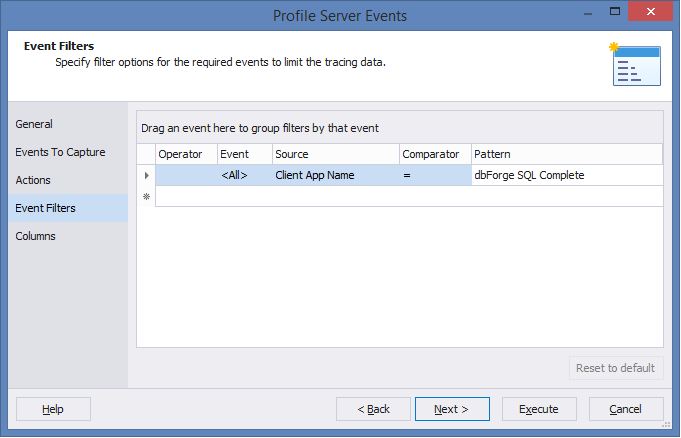 SQL Complete event filter.