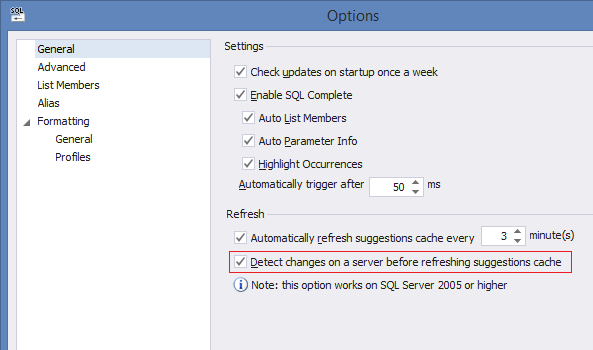 SQL Complete SQL Server Options.