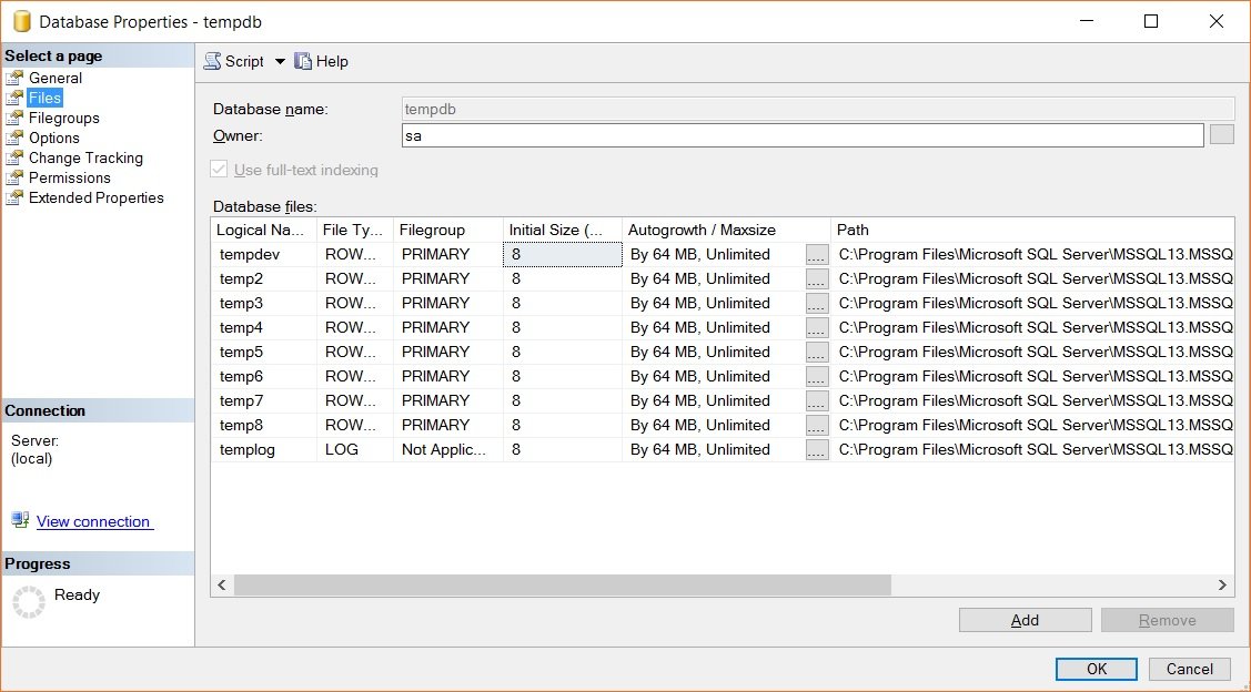 Tempdb database properties.