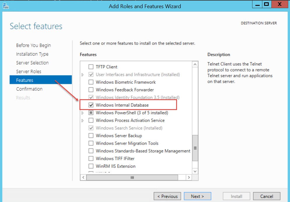 Features dialog box.