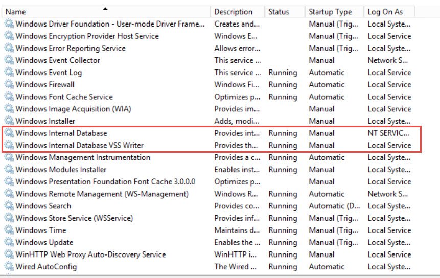 WIndows Internal Database.