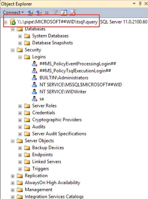 Windows Internal Database Query.