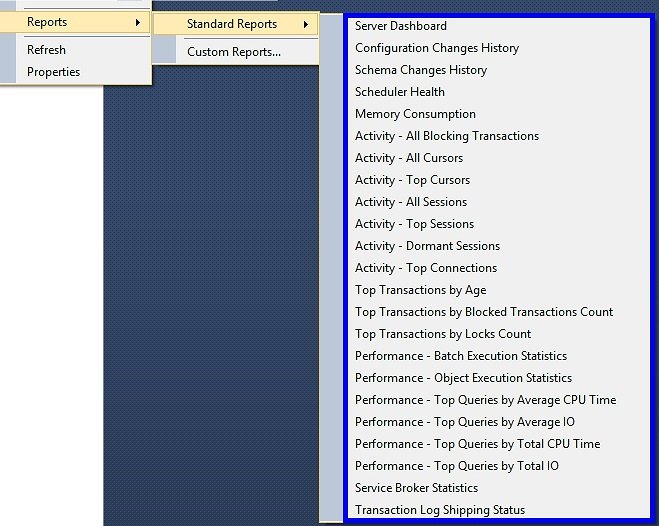 Reports in SQL Server Management Studio.