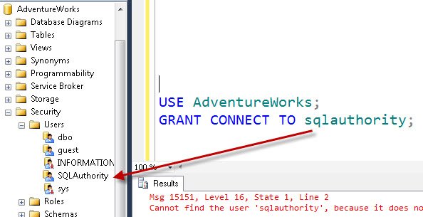 Cannot find user 'sqlauthority.