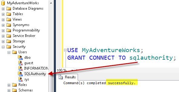 Grant connect to sql authority.