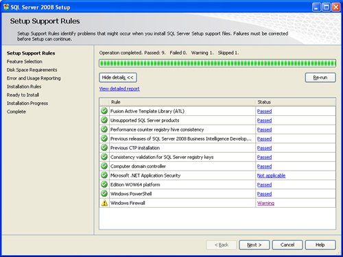 SQL Server 2008 Setup Support Rules.