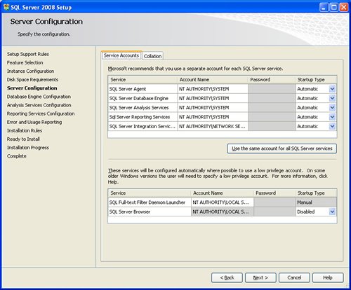 SQL Server 2008 setup tool window.