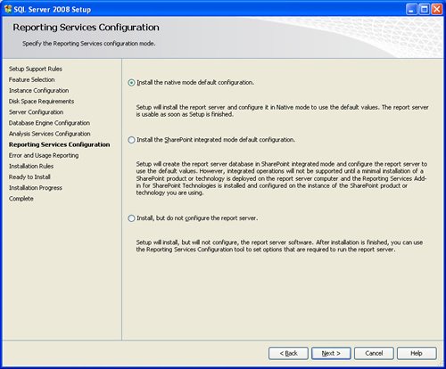SQL Server 2008 Setup Reporting Services Configuration.
