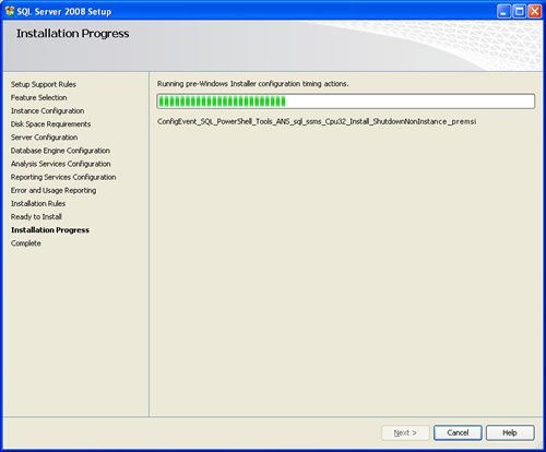 SQL Server 2008 Setup installation progress window.