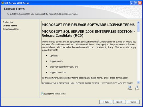 SQL Server 2008 License Agreement.