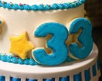 A cake with the number '33' on it.