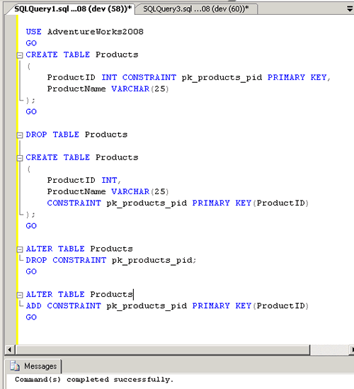 SQL Server query window.