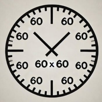 A black and white clock with '60x60' in the center.