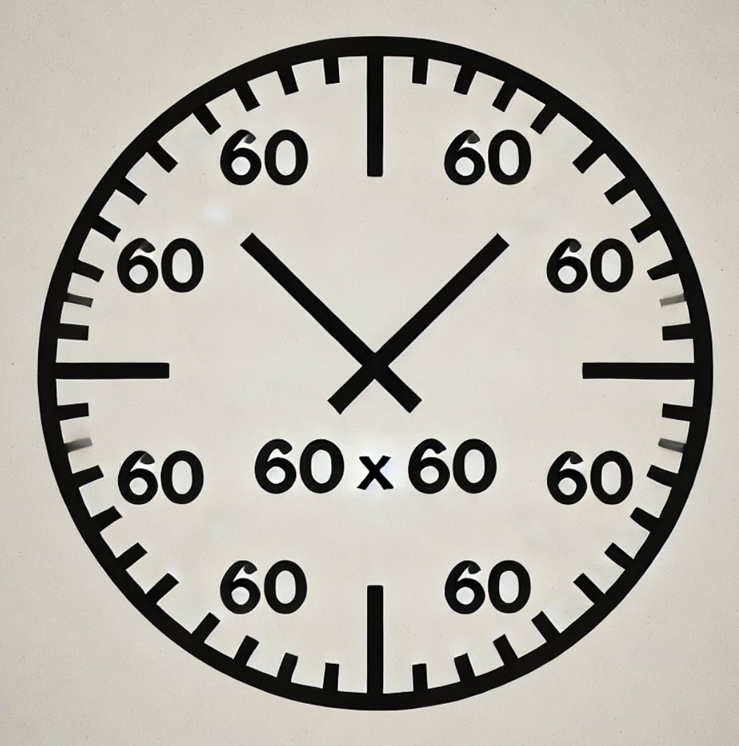 A clock displaying 60 x 60.