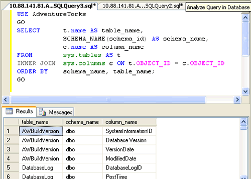 Database query tool window.