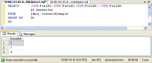 SQL Server Result Window.