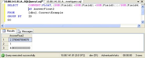 SQL Server query window.