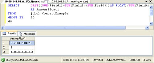 Dividing integers in sql server.