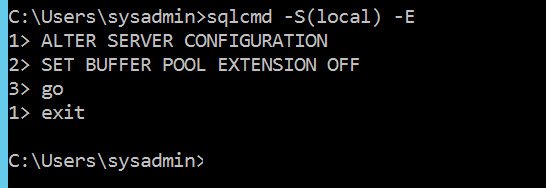 Sqlcmd window with server configuration changes.