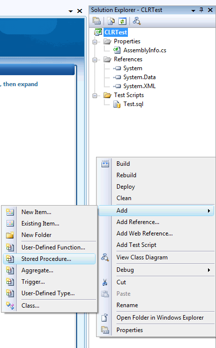 Right click context menu for Solution Explorer.