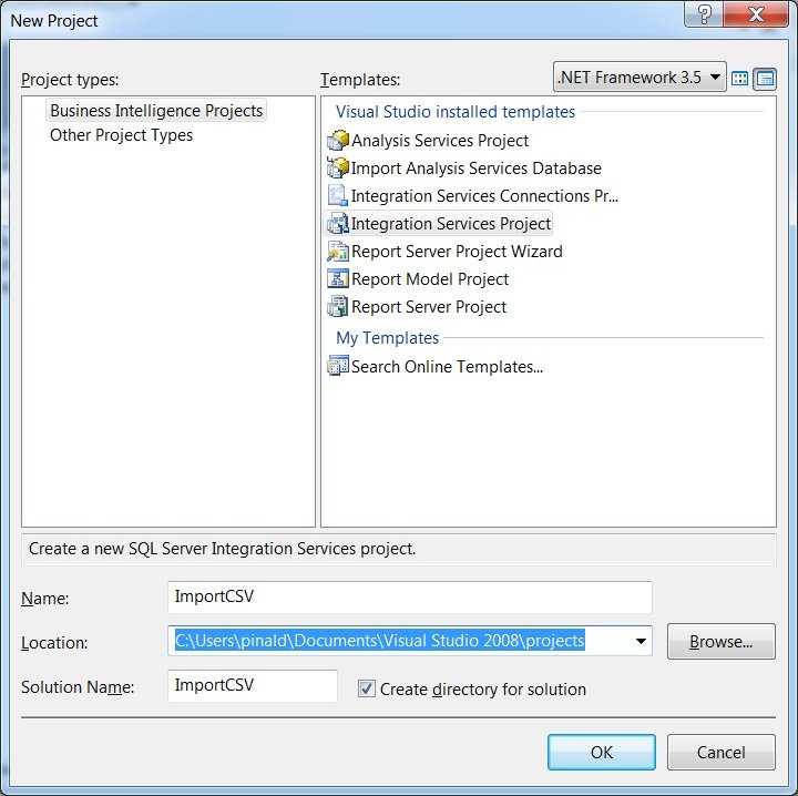 Create a new SQL Server Integration Services project.