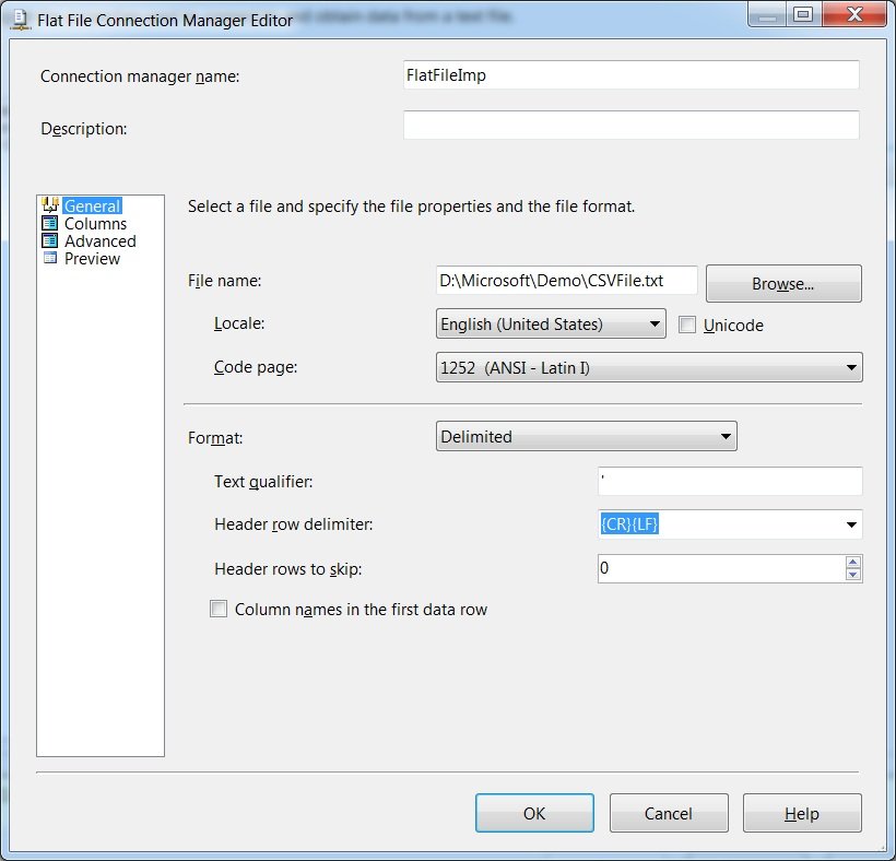 CSV file properties.