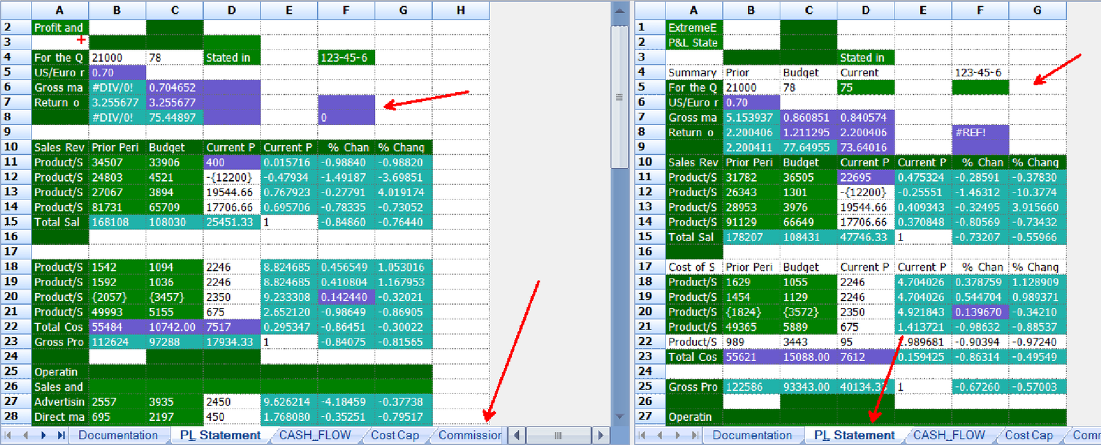 Excel comparison tool window.