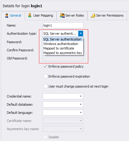 Certificate authentication login details.