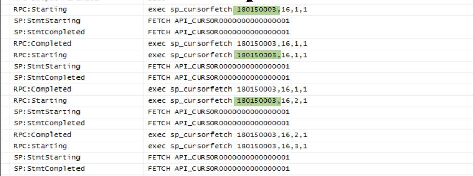 Sp_cursorfetch query execution.