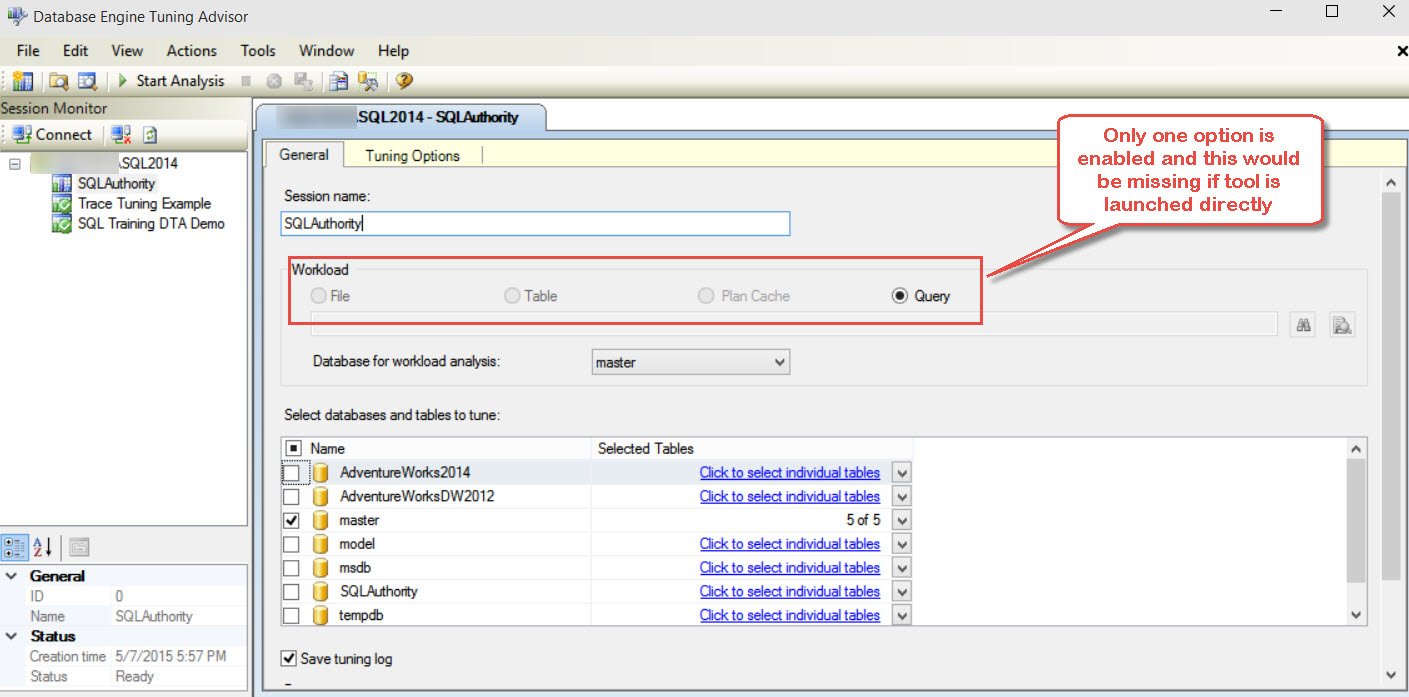 SQL Server DTA tuning options.