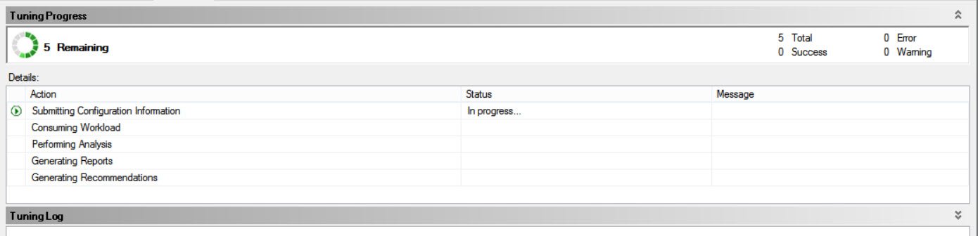 SQL Server Tuning Progress Displayed.