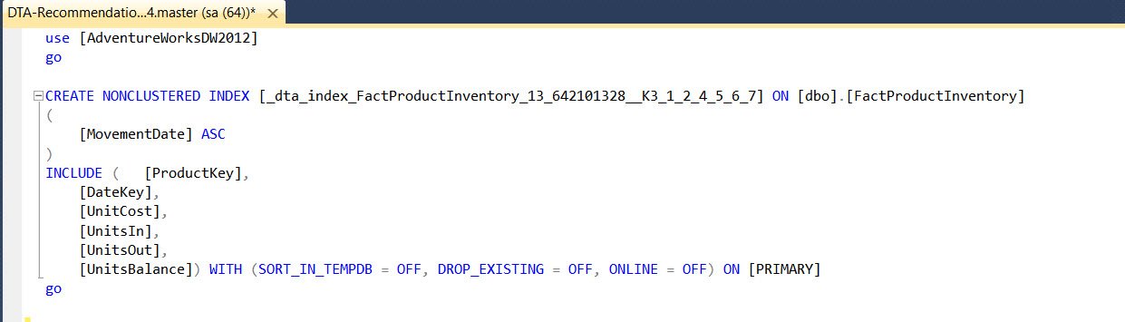 Sql server dta index creation query.