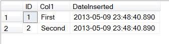 Table showing date inserted.