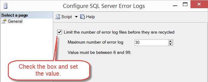 Configure sql server error logs.