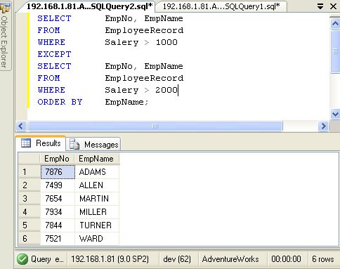 SQL Server query results.